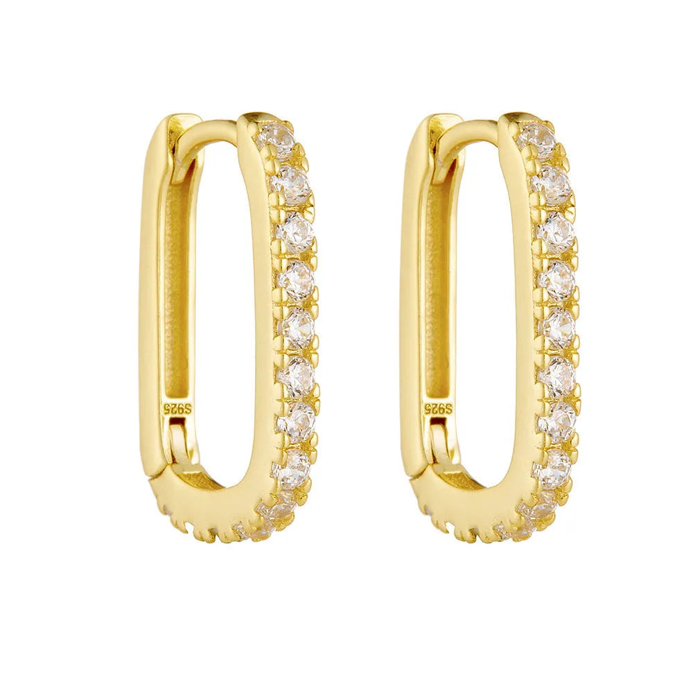 S925 sterling silver oval zircon ear clip earrings with geometric design in white gold tone