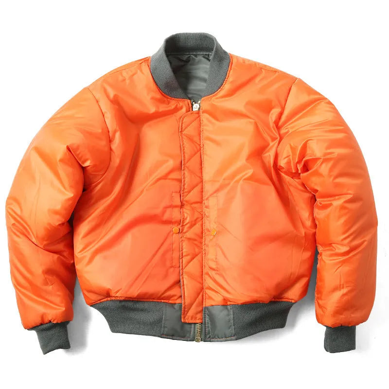Men's loose-fit cotton-padded pilot jacket in Army Green, shown with double-sided wear-resistant nylon construction.