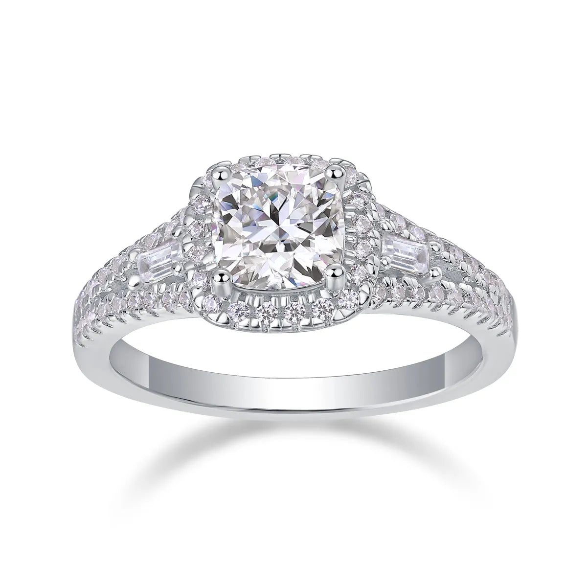 Day By Day moissanite wedding ring set with square 6x6mm stone, S925 silver band, platinum-plated, sizes 5-9, gift box