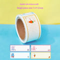 Roll of cartoon name tape stickers showing dinosaur, astronaut, rabbit, and girl design options