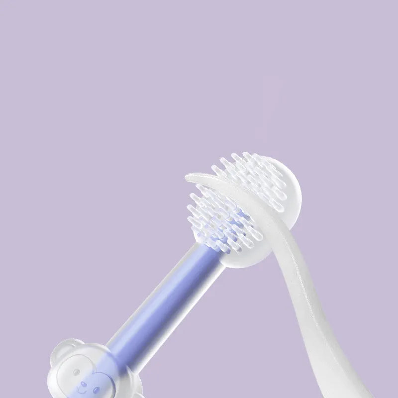 Purple silicone pet toothbrush with soft bristles and small head for cat and dog teeth cleaning