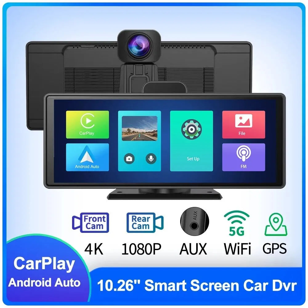12-inch touch screen car dash cam with front and rear recording cameras on display
