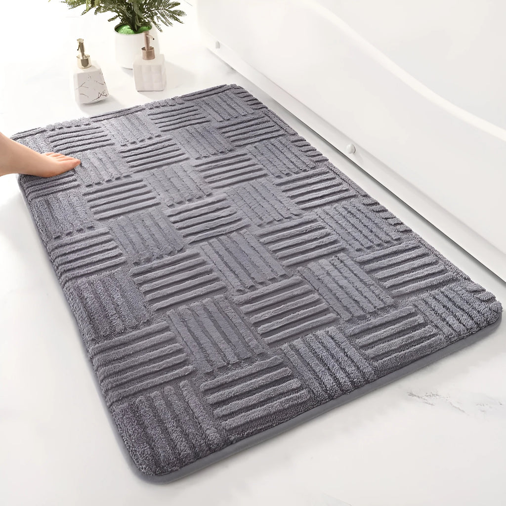Solid colour woven polyester fibre bathroom non-slip floor mat in beige, square shape, 40x60cm