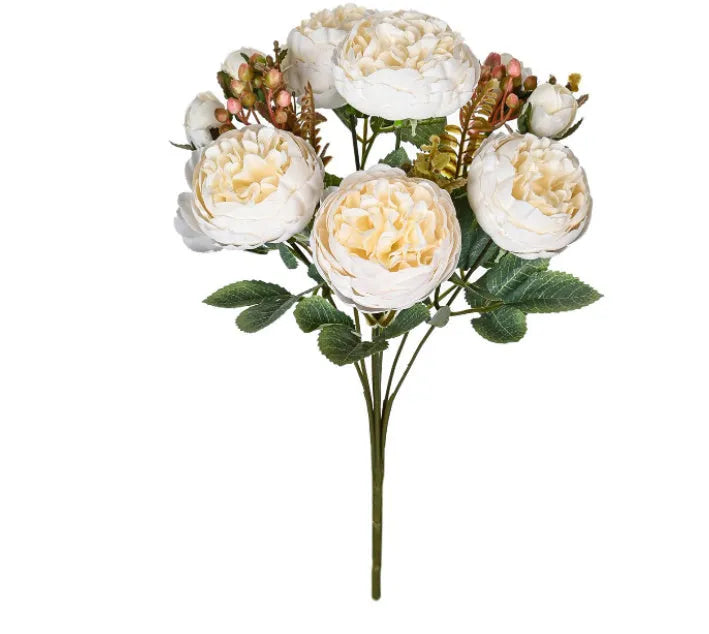 Artificial silk peony bouquet in five colour options for wedding and home decoration