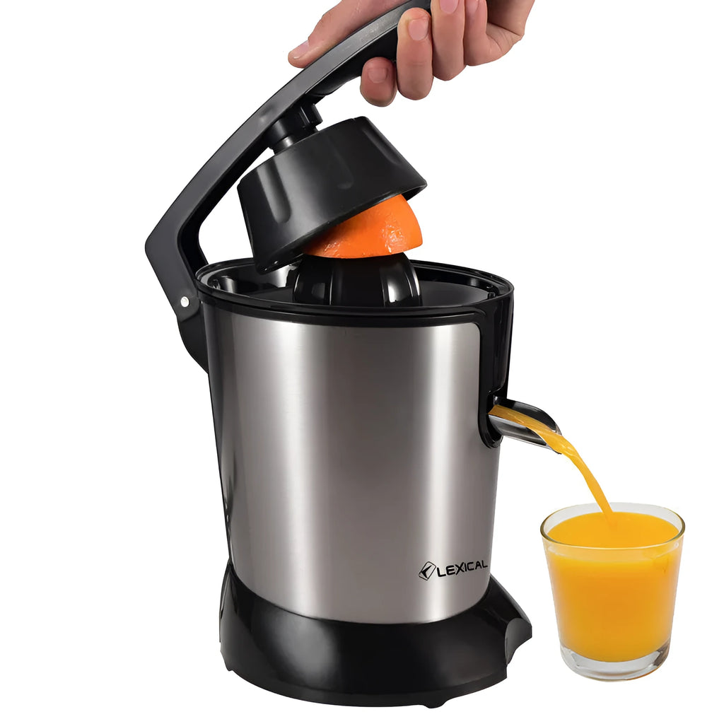 Stainless steel electric citrus juicer machine for lemons and oranges with round feeding port