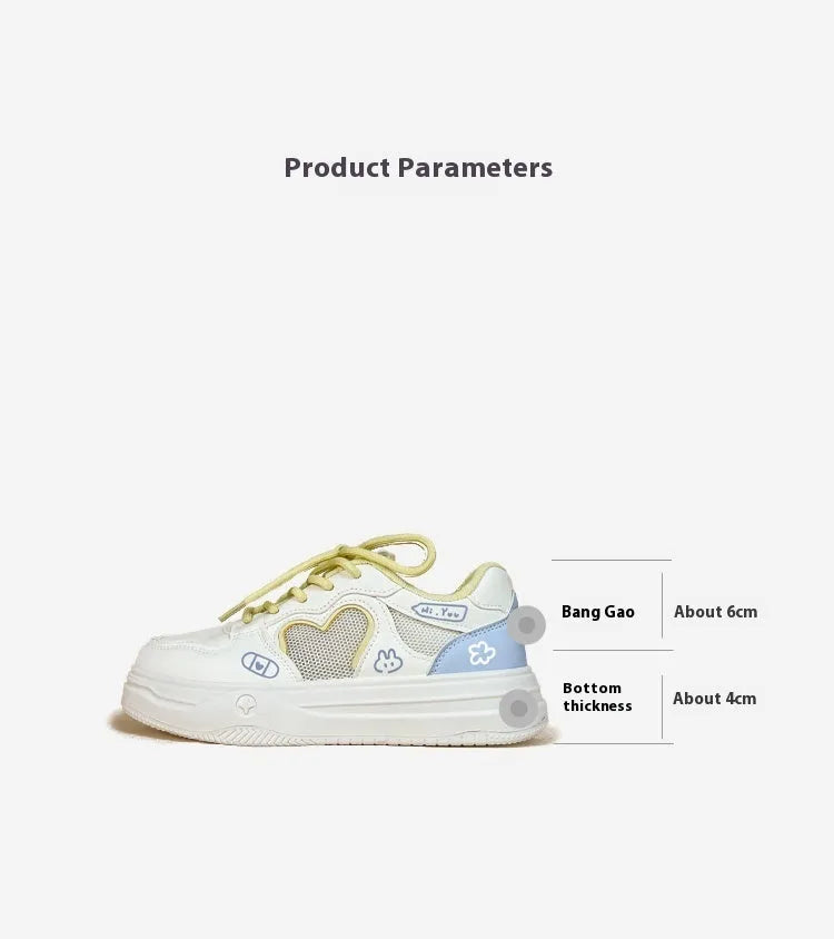 Korean mesh sneakers in Meow Rabbit Sea Salt Cheese colour with thick rubber sole and lace-up closure