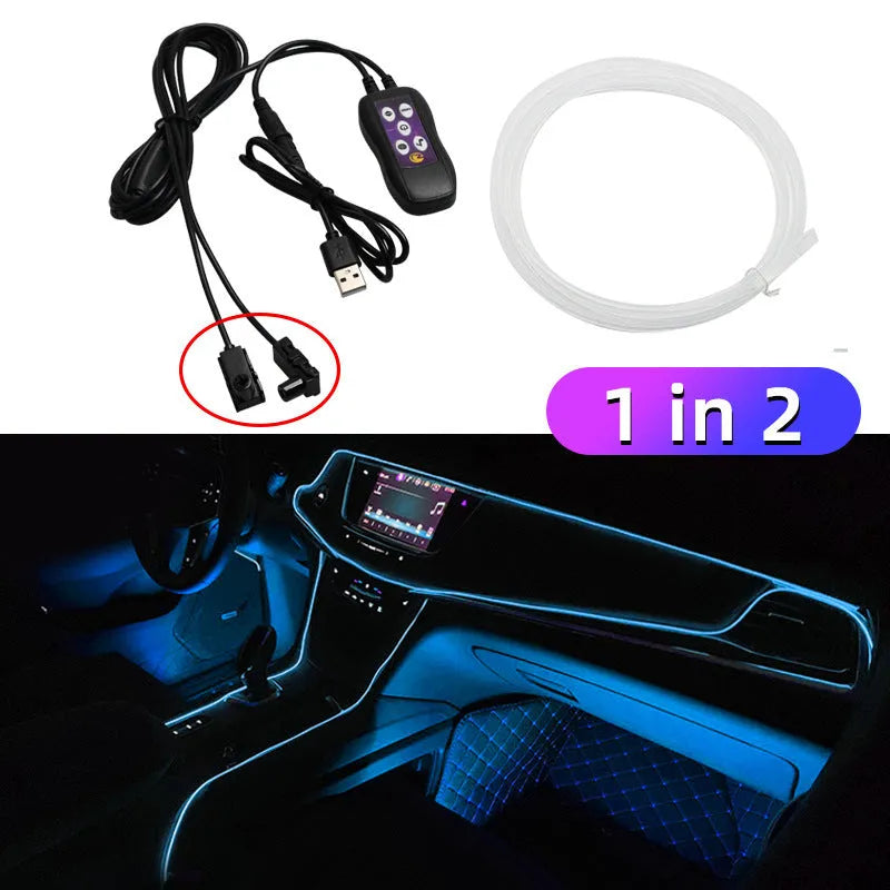 USB-powered flexible LED car ambient light strip for colour-changing dashboard and centre console decoration