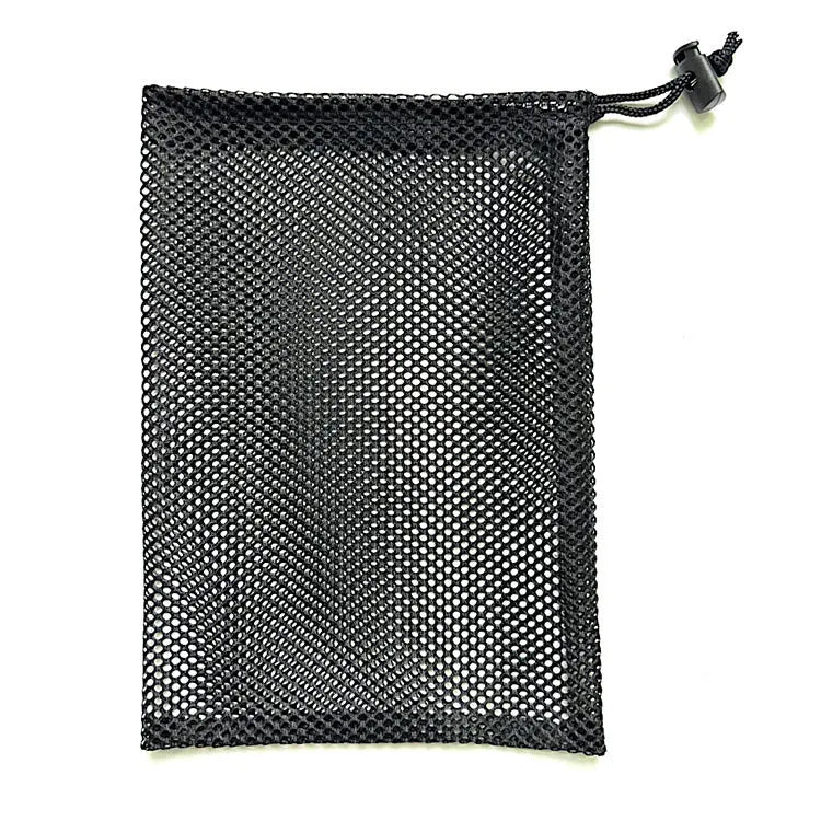 Black drawstring mesh storage bag for children's water ball toys in three available sizes.