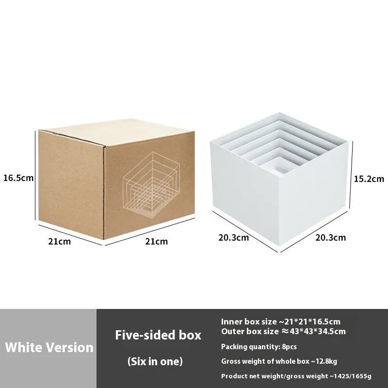 White plastic suit cube dessert display stand set with six tiered racks for bakery counter.