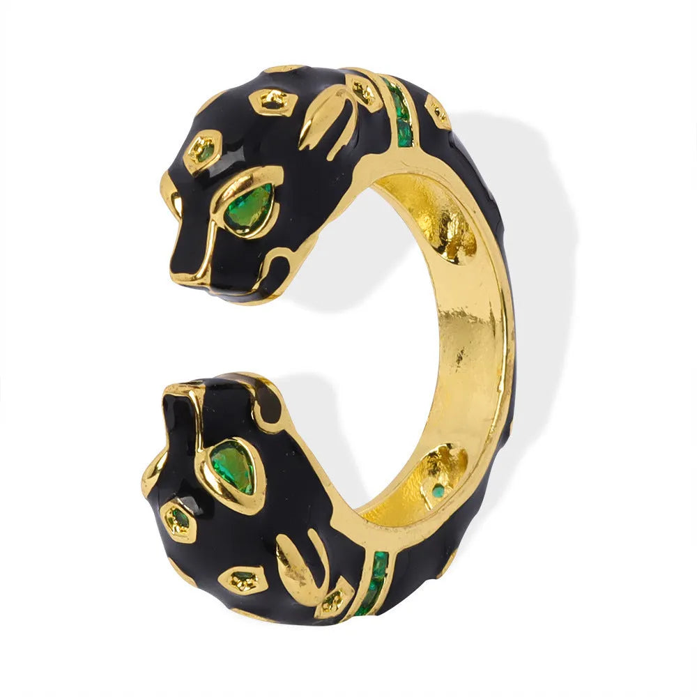 Women's black cheetah pattern open ring geometric design copper electroplated size 7