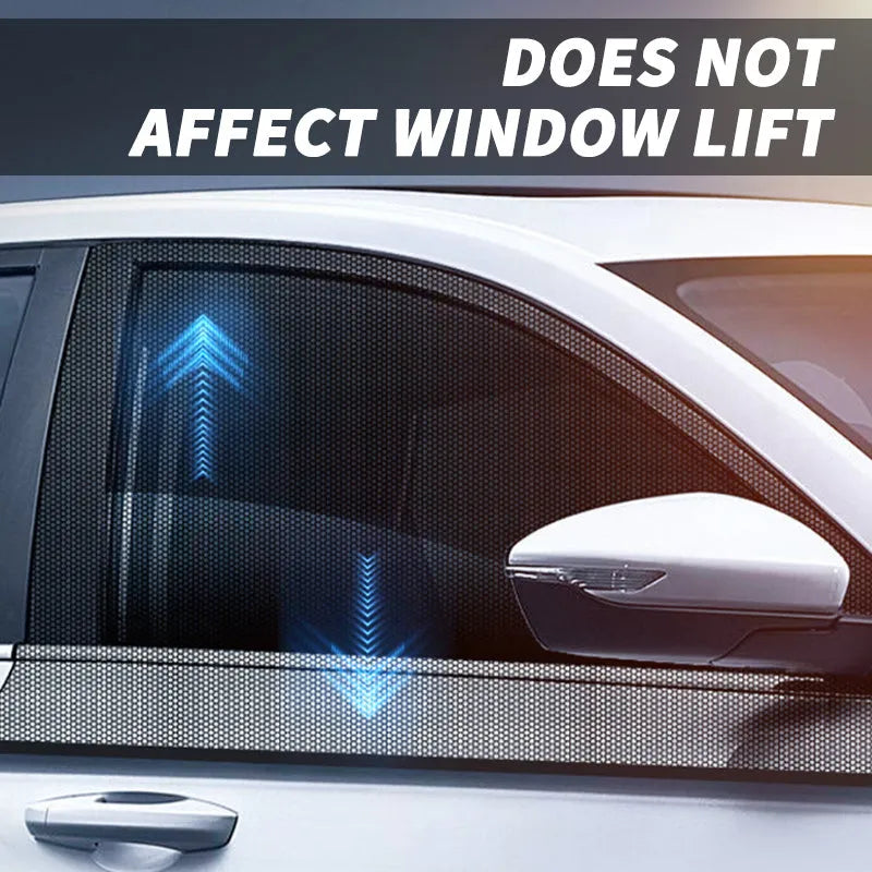 Set of four grey non-woven fabric mesh car side window sunshades with elastic edges.