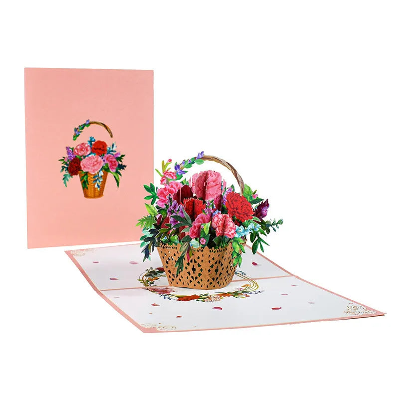 3D pop-up Mother's Day card with floral rose cutout and flower bouquet inside