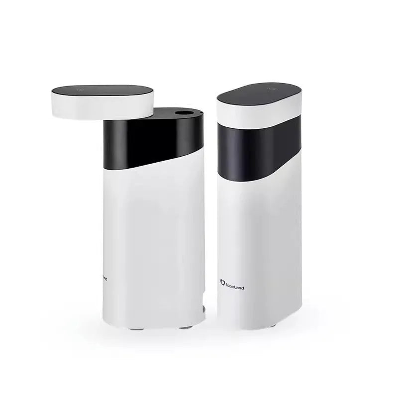 Small black or green desktop instant water dispenser with digital temperature display.