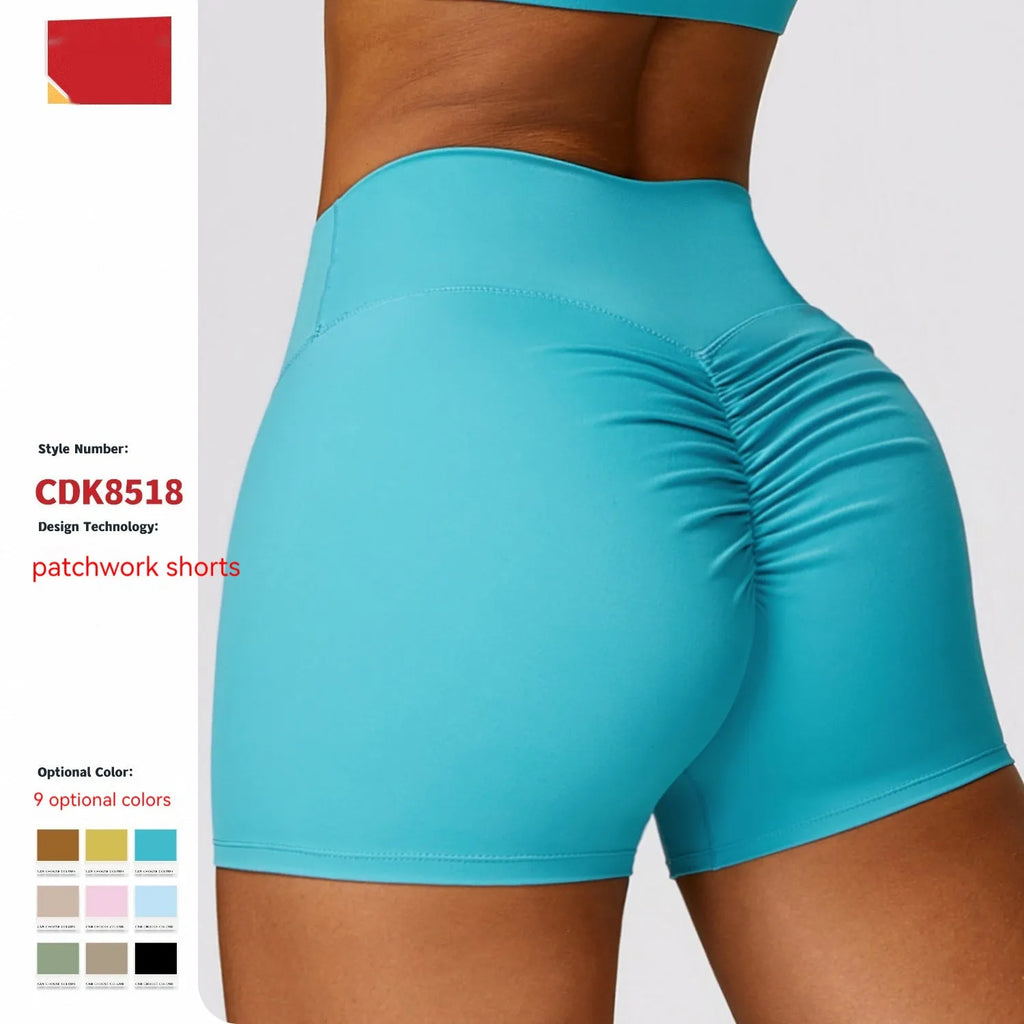 Women's high waist nylon yoga shorts in basil green colour on a mannequin.