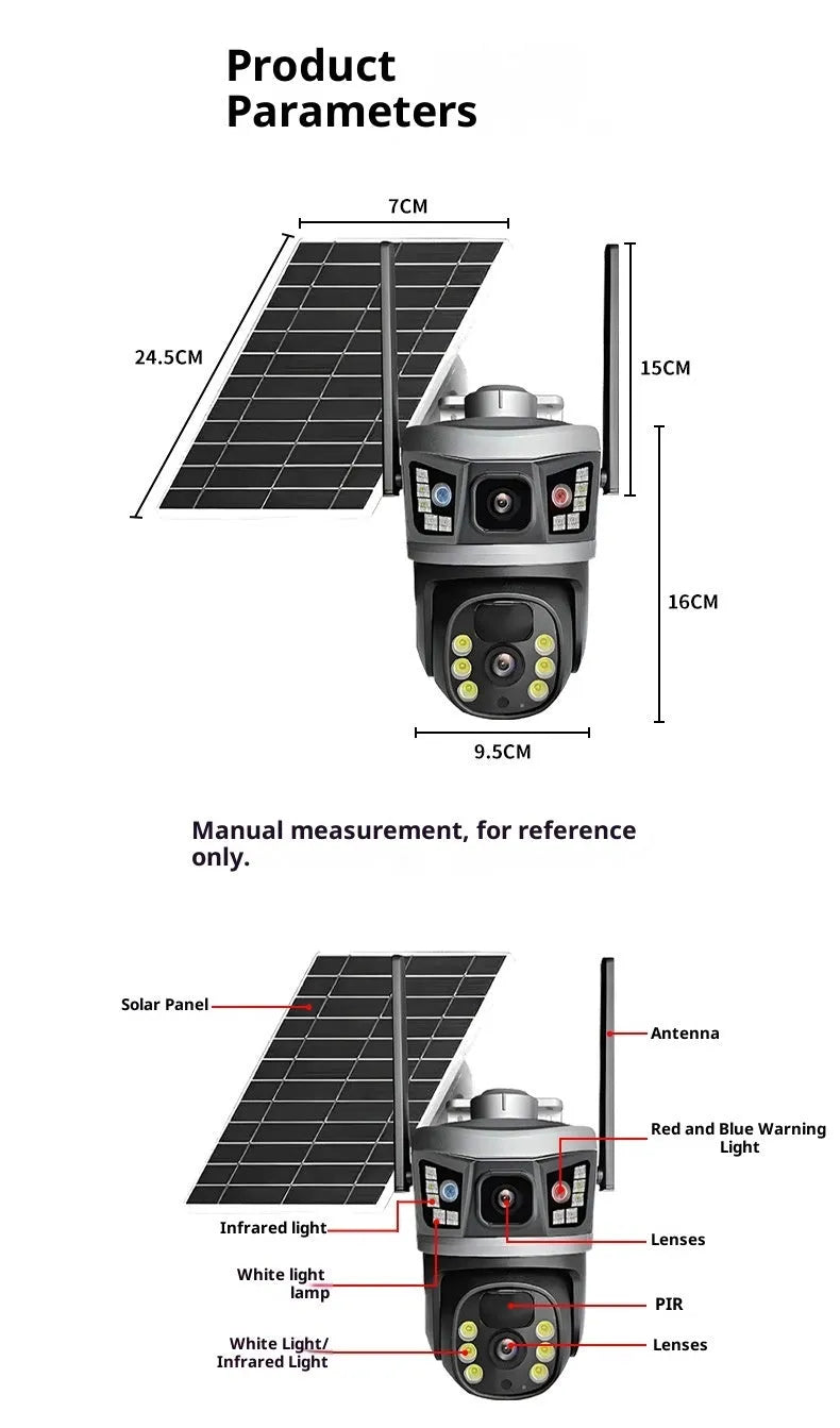 2.5 inch 10x zoom ball camera with ABS plastic housing, solar panel, and two-way audio