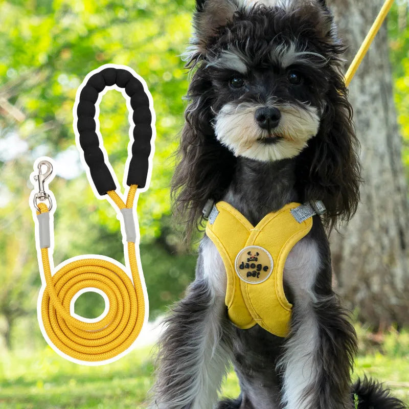 Pet walking vest and hand holding rope set in multiple colours with adjustable sizing