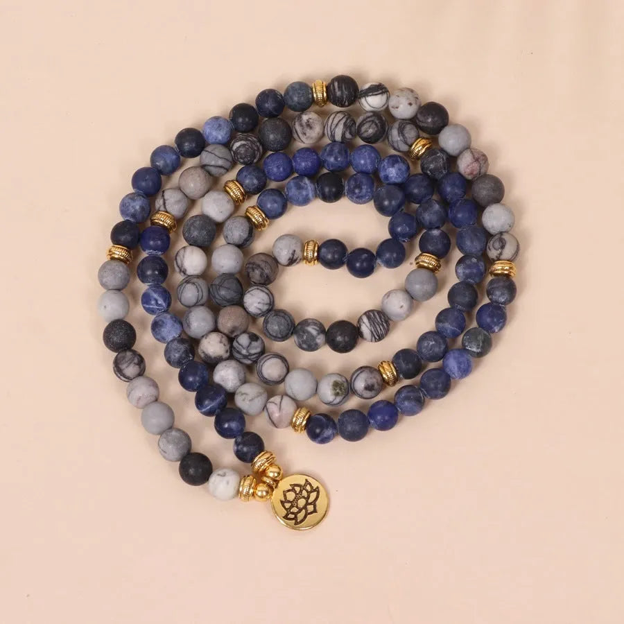 Blue patterned network stone bead multi layer alloy bracelet jewellery