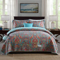 Quilted pure cotton bed cover set with two pillowcases in a colourful printed pattern.