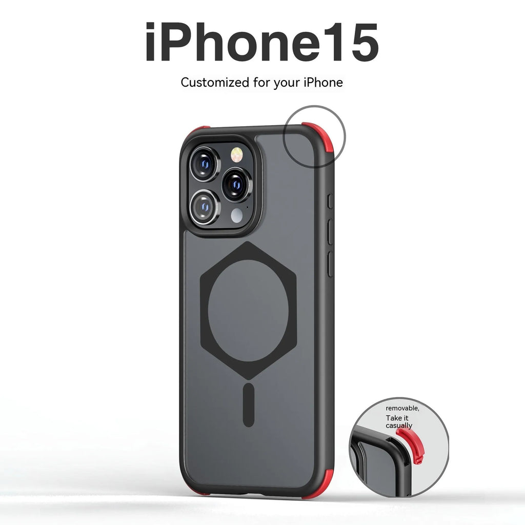 Matte frosted silicone magnetic phone case for Apple iPhone 15 in black with magnetic ring
