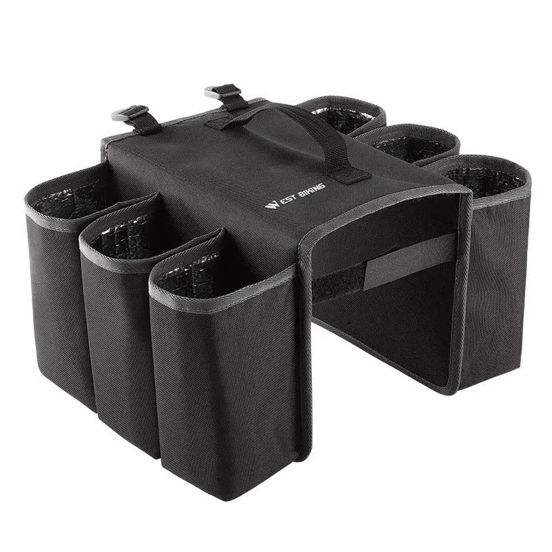 Bicycle double-sided drink bag with 2L capacity in black, blue orange, or orange colour options
