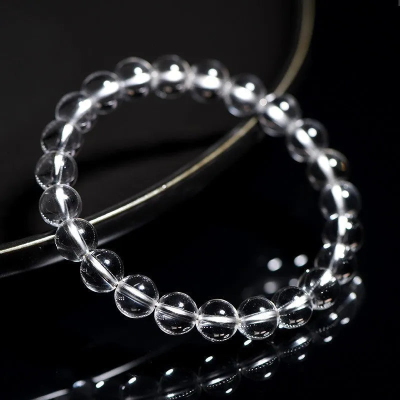 Natural Donghai white water crystal round bead bracelet with geometric single circle design
