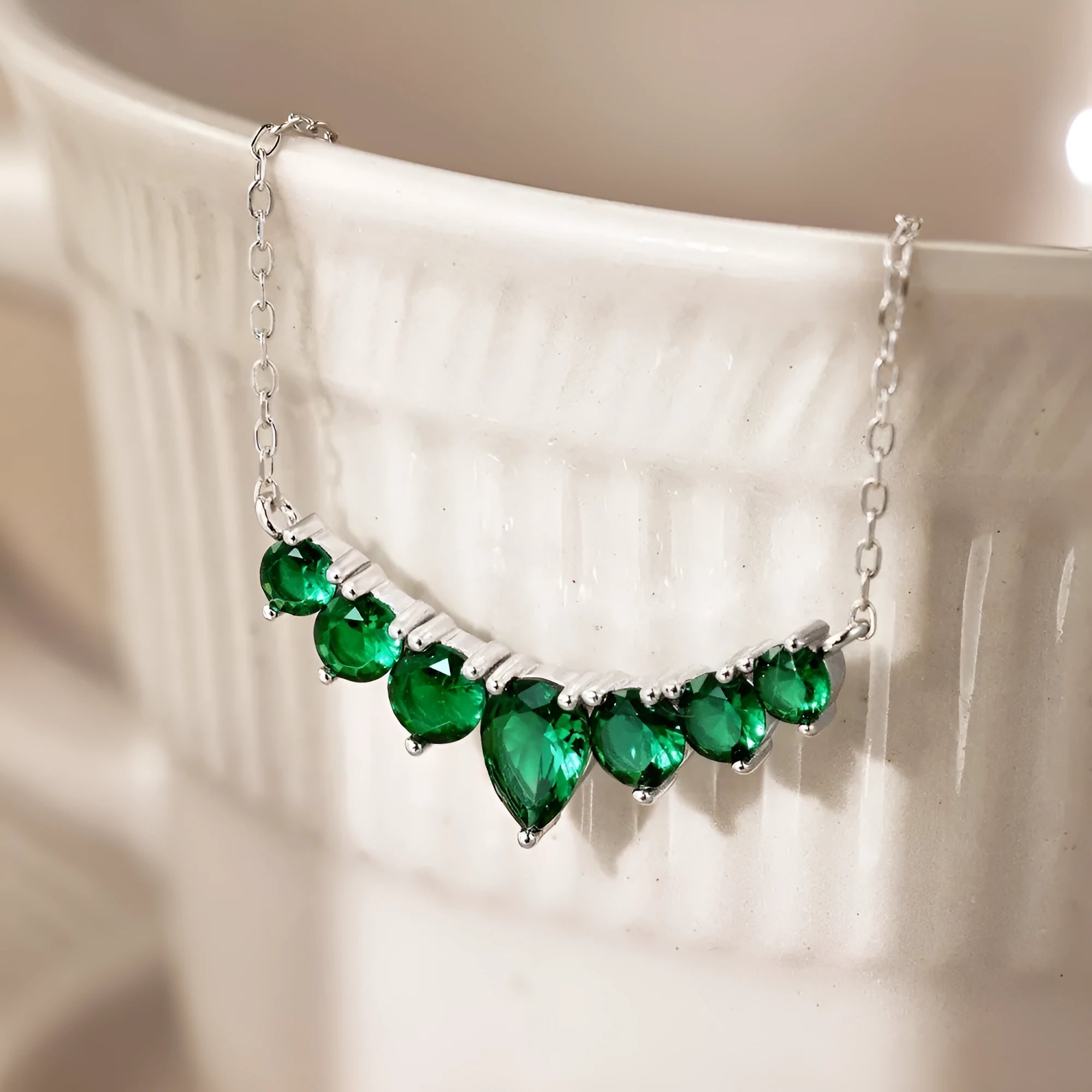925 sterling silver necklace with colourful water drop zircon pendant and adjustable clavicle chain
