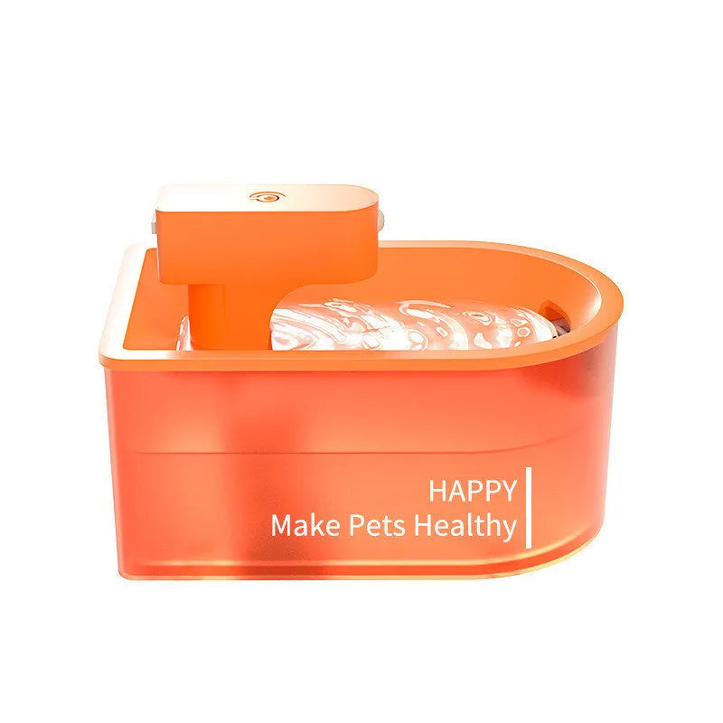 Orange infrared induction pet water dispenser with 1.8 litre capacity and USB cable