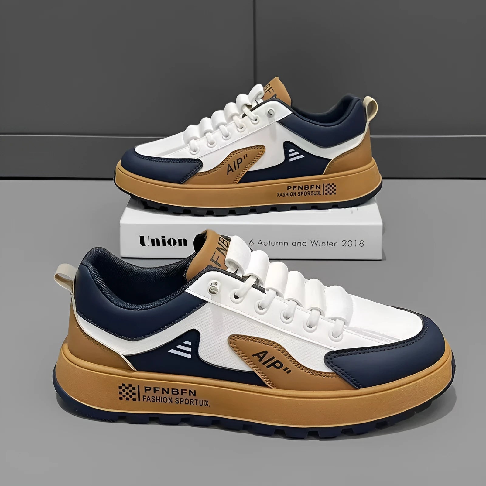 Men's round-toe casual shoes in artificial PU with white and orange, black, or brown colour options
