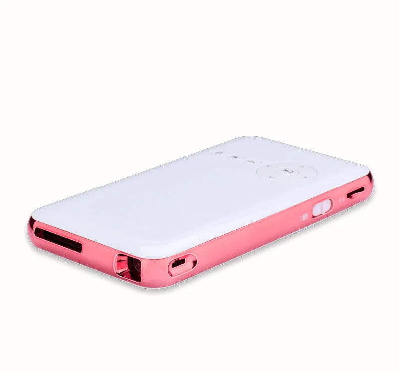 M6S miniature portable DLP projector in white and rose gold with 32GB memory and Android compatibility