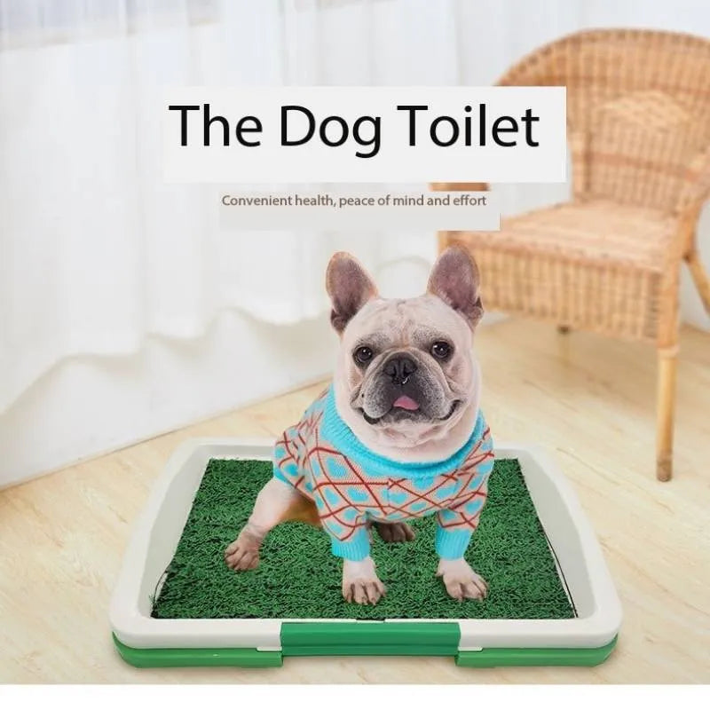 Green artificial grass dog toilet training tray with three-layer construction for indoor puppy potty training