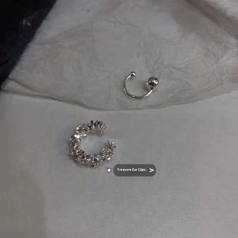 Irregular geometric frosty ear clip earrings in alloy metal with double fastening system