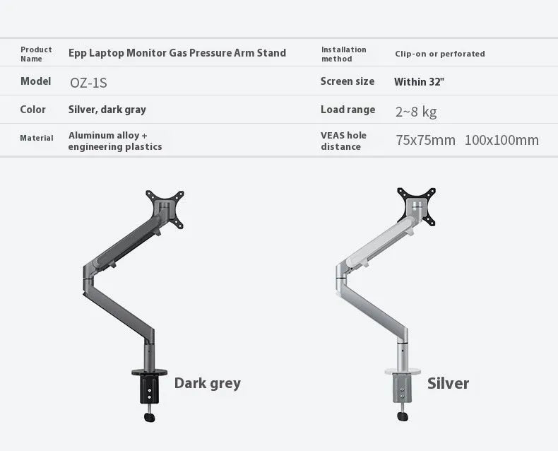 Black aluminium laptop stand with adjustable air pressure arm holding a notebook computer