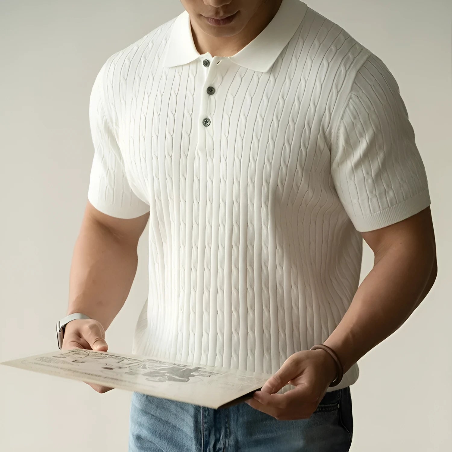 Men's short sleeve business commute top in khaki, black or white colour options