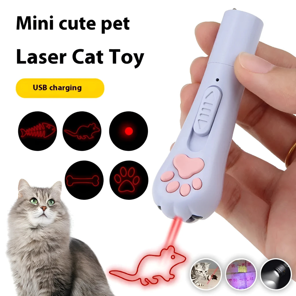 Infrared cat footprints laser toy with purple patterns and red money line on plastic teasing stick