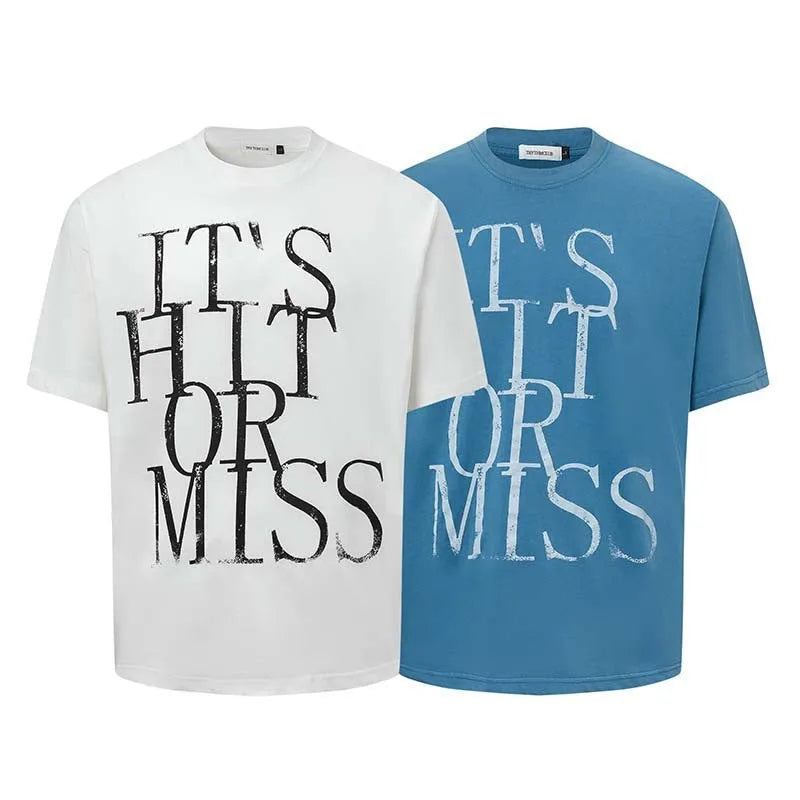 Men's loose fit American retro style t-shirt with letter print design in blue colour