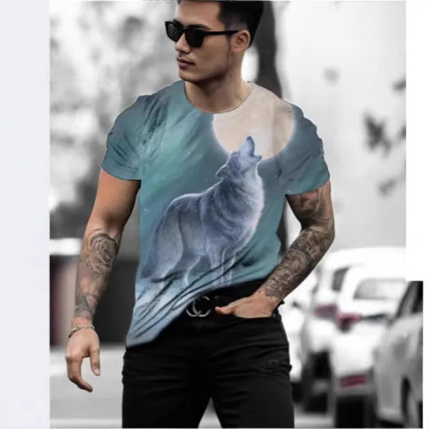 Men's retro 3D animal print short-sleeved T-shirt in lightweight polyester, available in multiple colours