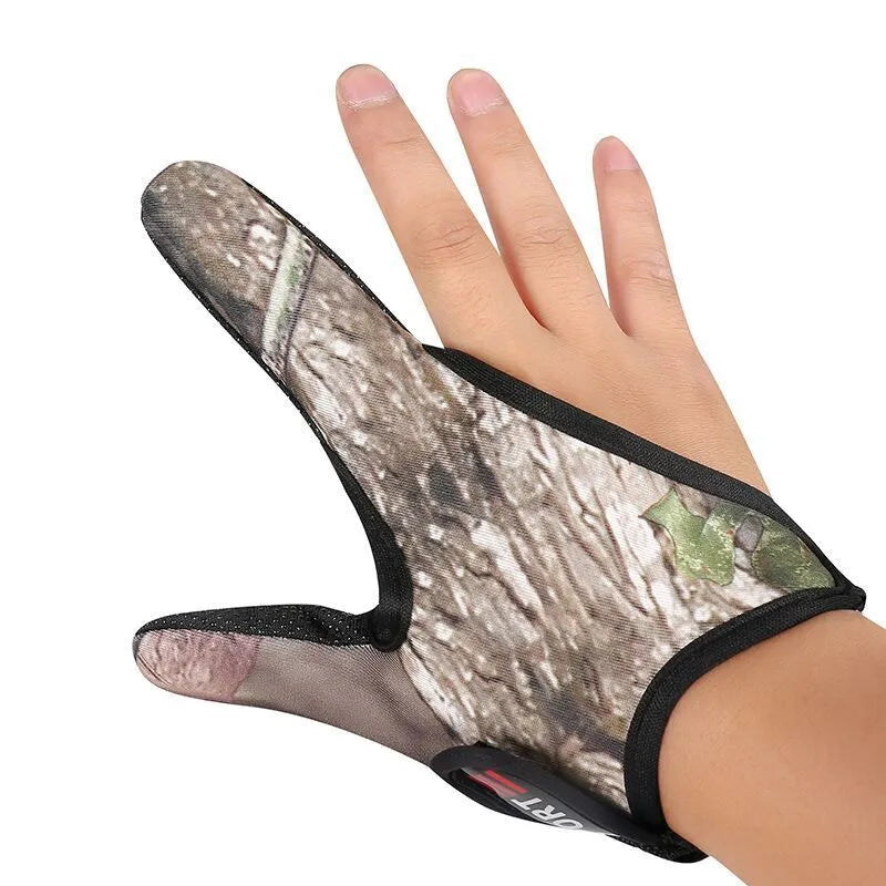 Single two finger fishing glove in blue colour showing diving cloth back and microfiber palm.