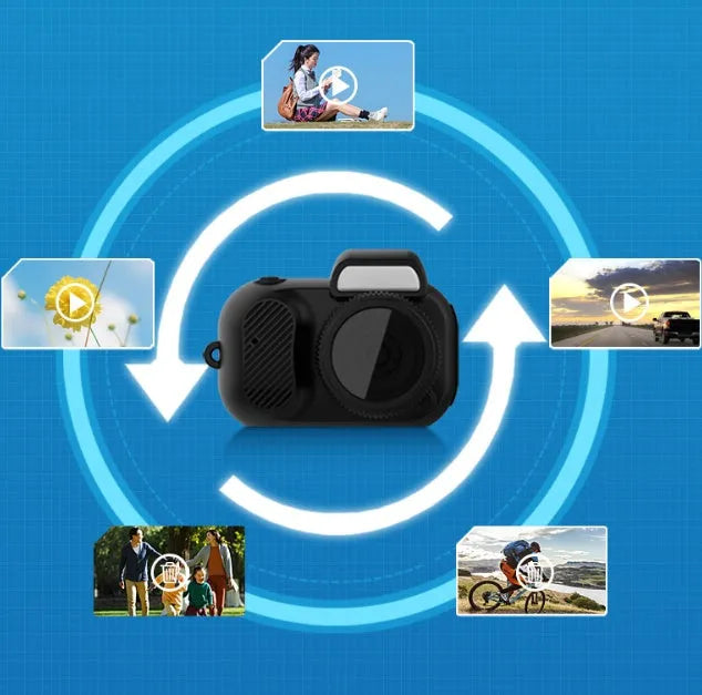 Black Y3000 HD outdoor sports camera with small display screen, shown with a memory card.
