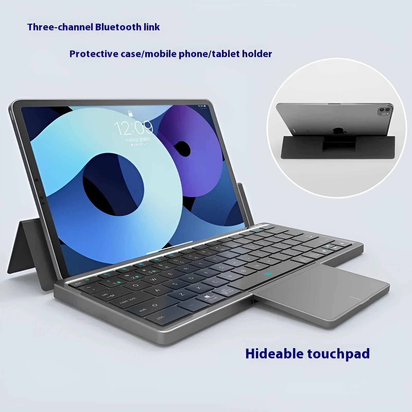 Three-in-one wireless Bluetooth keyboard with leather sheath stand for tablets and mobile phones