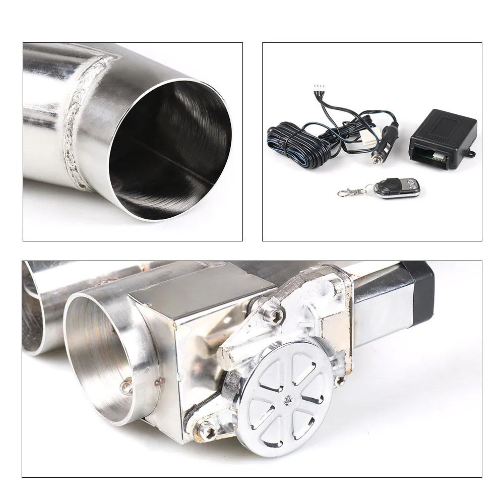 Universal stainless steel exhaust valve kit with remote control for sports car, silver, 2.5 inch pipe