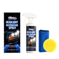 HOMONTH headlight restoration spray kit showing 120ml bottle, sponge and microfiber towel