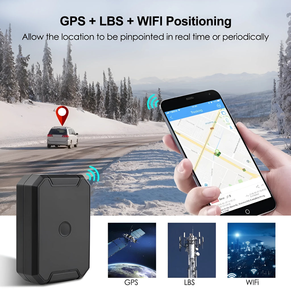 Black GPS car locator device with a 6000mAh battery and ceramic antenna.