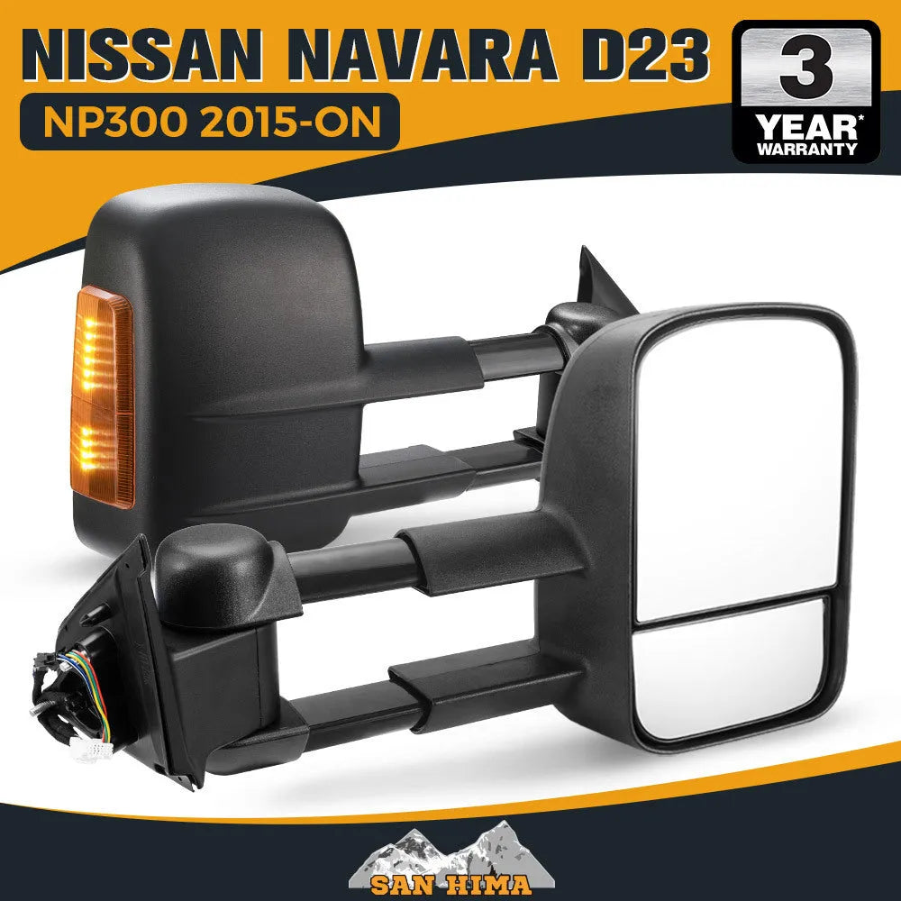 Black electric exterior rear vision mirror with indicator light for Nissan NP300 D23.