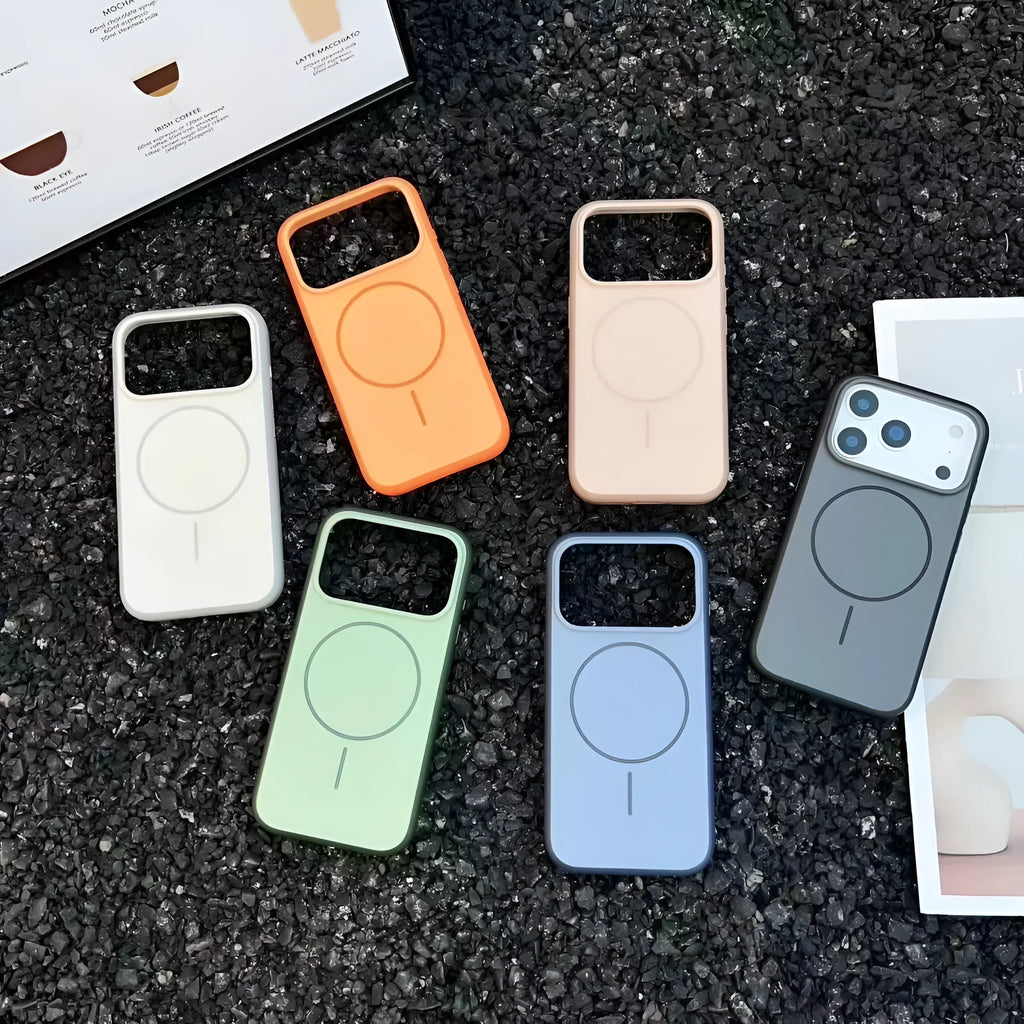 Blue frosted magnetic protective case for iPhone 17 series mobile phone.