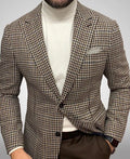 Men's slim fit suit jacket in a solid colour with two-button front and top stitch detail pockets.
