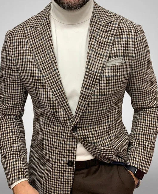 Men's slim fit suit jacket in a solid colour with two-button front and top stitch detail pockets.