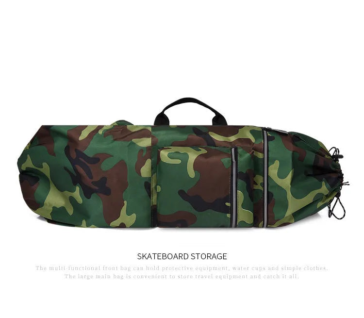 Large waterproof nylon skateboard bag with shoulder strap for longboards and fishing rods