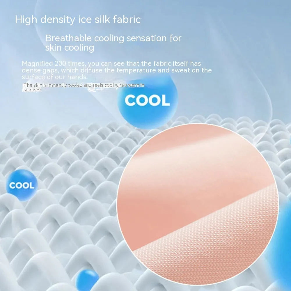 Women's thin ice silk sunscreen gloves showing UPF50+ protection and cooling fabric