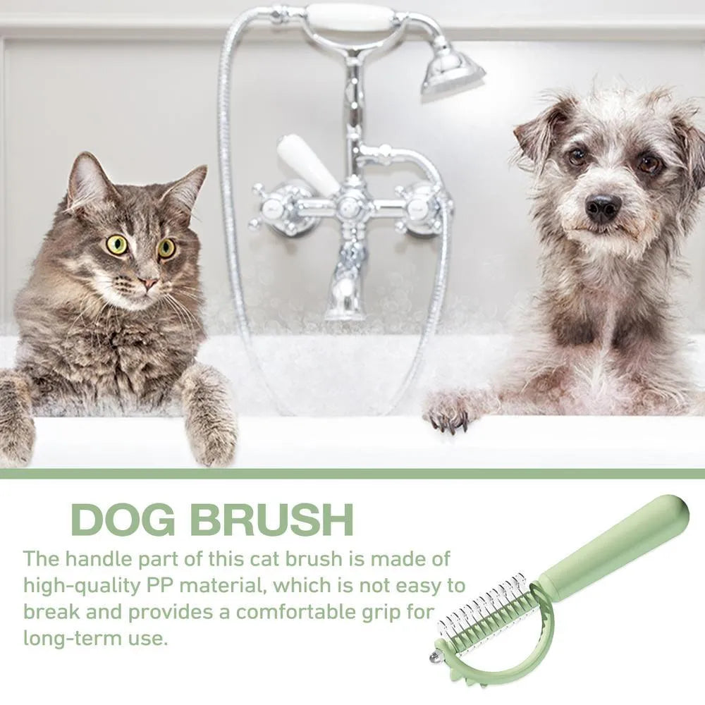 Blue dinosaur-shaped cat brush with stainless steel pins for self-cleaning grooming and dematting