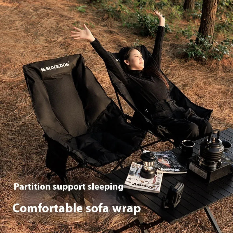 Night black Oxford cloth camping recliner folding chair in moon chair design
